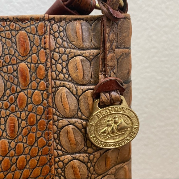 Vintage BRAHMIN Pecan Toasted Almond  Embossed Croc Leather Shoulder Purse Bag - Picture 12 of 16